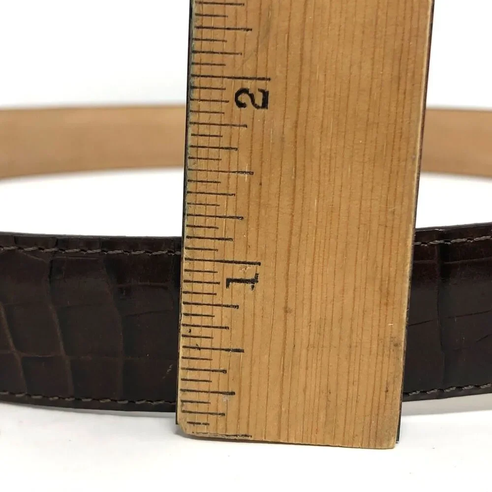 Brighton Croc Embossed Leather Belt Womens M/30 Brown Silver Gold Buckle Glam